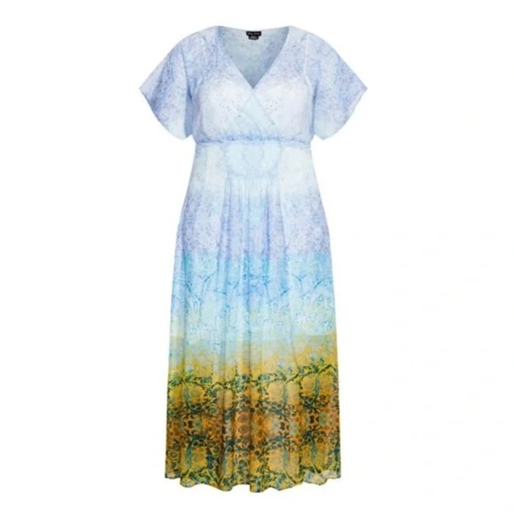City Chic Shanika Mirror boho Maxi Dress - Sky plus‎ size L 20 - Picture 4 of 11
